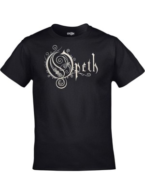 Unisex Siyah Opeth Logo Yazı Baskılı Tshirt