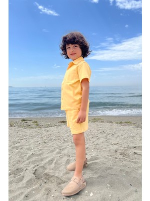 Minojoy Luke Sunset Gold Erkek Çocuk Şort Gömlek Takım