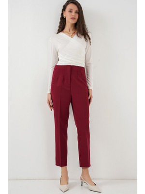 Gökyüzü Moda 6650 Yüksek Bel Kumaş Pantolon - Bordo