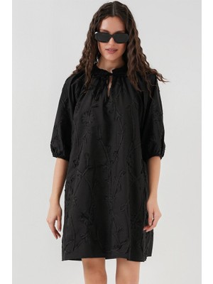 Gökyüzü Moda Desenli Kısa Elbise 2528 - Siyah