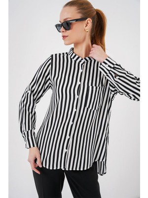 Gökyüzü Moda Uzun Kollu Çizgili Gömlek 20283 - Beyaz