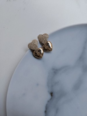 Vip Gold Taşlı Kalp Küpe