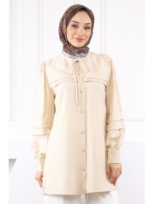 Bej Yaka Detaylı Tunik