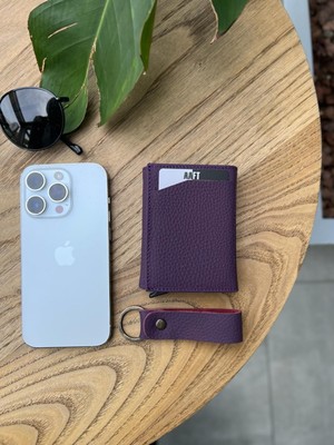 Deriza Retro 2660 Hakiki Deri Mekanizmalı Unisex Cüzdan Mat Mor