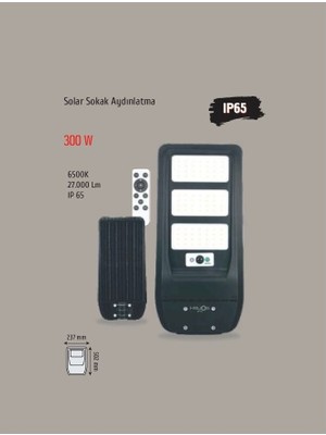 300W Solar Sokak Lambası / Hs 3865 (Beyaz Işık 6500K)