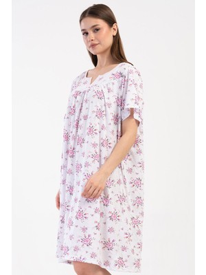 Kadın Büyük Beden Kısa Kol Pembe Gecelik %100 PAMUK C3T8N7O161