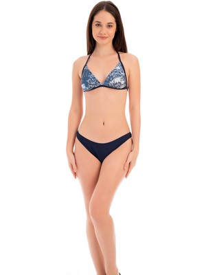 Ruko Mayo Rukomayo Lacivert Etnik Desenli Boyundan Bağlamalı Lycra Kumaş Üçgen Bikini