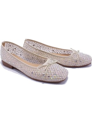 Guja 25Y179 Kadın Taşlı Tül Babet Ayakkabı Bej