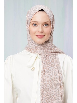 Açık Vizon Baskılı Desenli Cotton Şal
