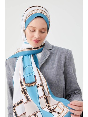Five Scarf Gök Mavisi Zincir Desen Violet Medine İpeği Şal
