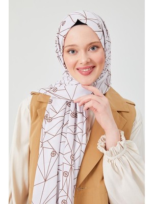 Five Scarf Çikolata Kahve Geometrik Desen Violet Medine İpeği Şal