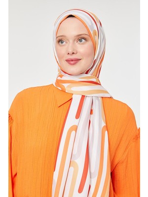Five Scarf Turuncu Ataç Desen Mono Krep Şal