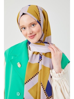 Five Scarf Lime Halka Desen Violet Medine İpeği Şal