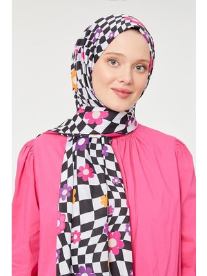 Five Scarf Fuşya Çiçek Desen Mono Krep Şal