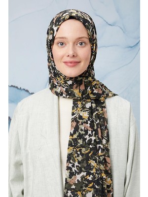 Five Scarf Haki Suluboya Çiçek Desen Cotton Şal