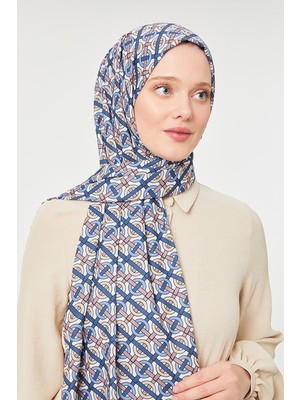 Kot Mavi Yuvarlak Desen Mono Krep Şal
