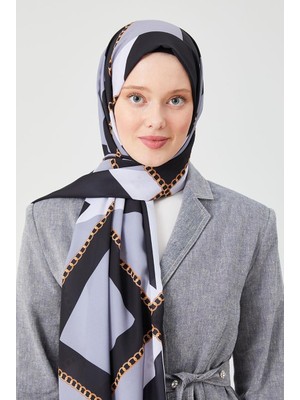 Kırık Beyaz Halka Desen Violet Medine Ipeği Şal