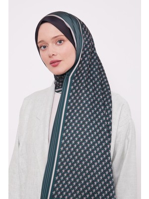 Five Scarf Siyah-Zümrüt Kazayağı Desen Brand Şal
