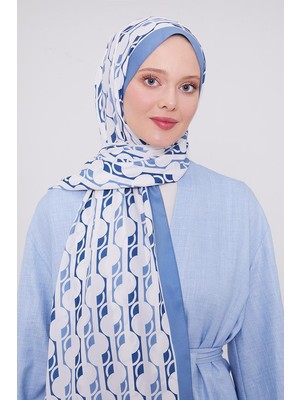 Five Scarf İndigo Geometrik Desen Mono Şal