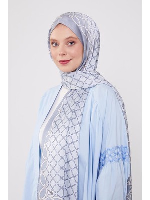 Five Scarf Gök Mavisi Kare Zincir Desenli Brand Şal
