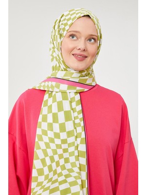 Five Scarf Çimen Yeşili Dama Desen Mono Krep Şal