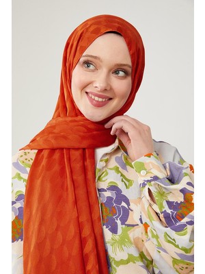 Five Scarf Turuncu Ay Desen Jakarlı Elegance Şal
