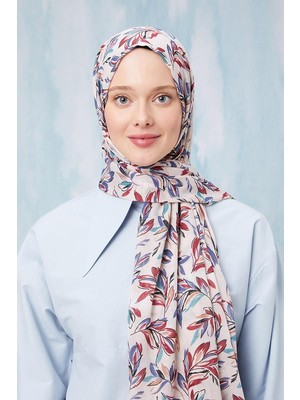 Ekru Yaprak Desen Cotton Şal