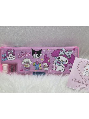 Sanrio Kuromi My Melody Çift Taraflı Kalemtraşlı Simli Kapaklı Kalemlik Kalem Kutusu Kuromi Kalemlik