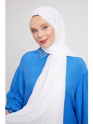 Beyaz Pliseli Pamuklu Şal