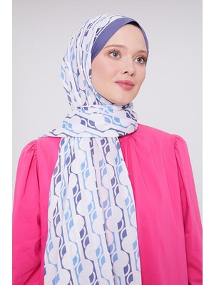Five Scarf Kot Mavi Geometrik Desen Mono Şal