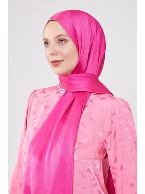 Five Scarf Fuşya Yanları Taş Şeritli Brilant Şal