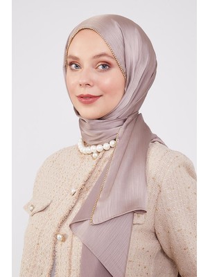 Five Scarf Cappuccino Yanları Taş Şeritli Brilant Şal