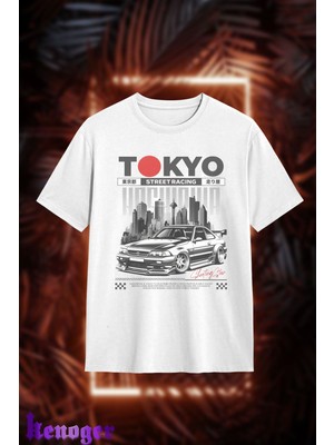Unisex Oversize - Tokyo Street Racing Baskılı T-Shirt
