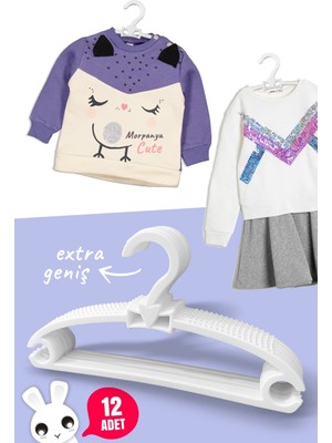 Morpanya Bebek Elbise Askısı 12 Adet Bebek Askısı Çocuk Kıyafet Askısı Honey Beyaz Fiyonk Askı
