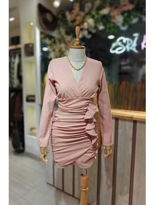 Eswomes Ön Drape Kısa Elbise Somon