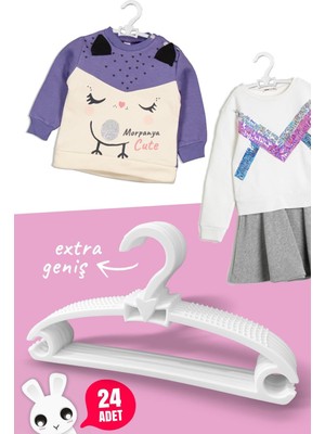 Morpanya Bebek Elbise Askısı 24 Adet Bebek Askısı Çocuk Kıyafet Askısı Honey Beyaz Fiyonk Askı
