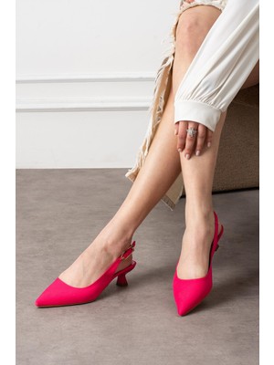 Shoetek Sunia Kadın Topuklu Ayakkabı Yandan Bantlı Stiletto Fuşya Saten
