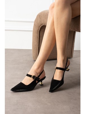 Shoetek Zavirya Kadın Topuklu Ayakkabı  Bantlı Tokalı Stiletto Siyah