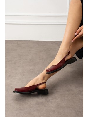 Shoetek Optu Kadın Babet Arkadan Bantlı Bordo Rugan