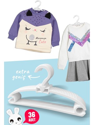 Morpanya Honey Beyaz Fiyonk Askı 36 Adet Çocuk Kıyafet Askısı Eğlenceli Tasarım