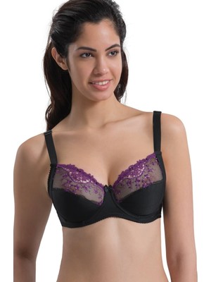 Mor Siyah Mı Emay 136 C Balenli Toparlayıcı Dantelli Sütyen