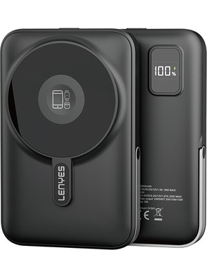 Lenyes PW1002D 20W Dijital LED Ekranlı Standlı Wireless Powerbank 15W 10000MAH Siyah