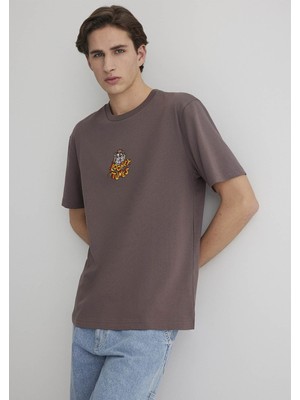 Mavi Tazmanya Canavarı Baskılı Kahverengi Erkek T-Shirt M0612657-70423