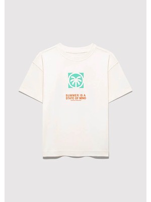 Mavi Palmiye Baskılı Kırık Beyaz Erkek Çocuk T-Shirt M6610328-70057