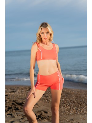 Rukomayo Narçiçeği Renk Beyaz Biyeli Şortlu Freeset Lycra Kumaş Bikini