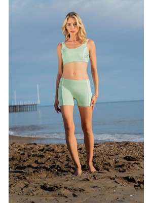 Ruko Mayo Rukomayo Yeşil Renk Beyaz Biyeli Şortlu Freeset Lycra Kumaş Bikini