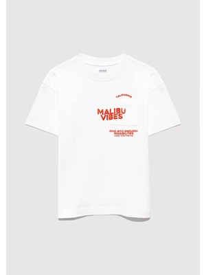 Mavi Baskılı Ekru Tişört 6610327-70057