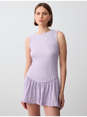 Jimmy Key Lila Rahat Kesim Bisiklet Yaka Kolsuz Örme Mini Elbise