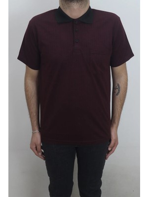 Santa Fistan Store Erkek Bordo Desenli Klasik Kesim Rahat Kalıp Tek Cepli Polo Yaka Tişört