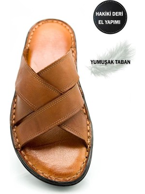 Sermoda Hakiki Gerçek Deri Erkek Terlik Hafif Terlik Deri Çapraz Taba